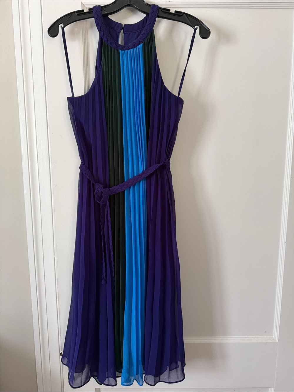 White House Black Market Purple Halter Midi Dress with Blue & Green Panels